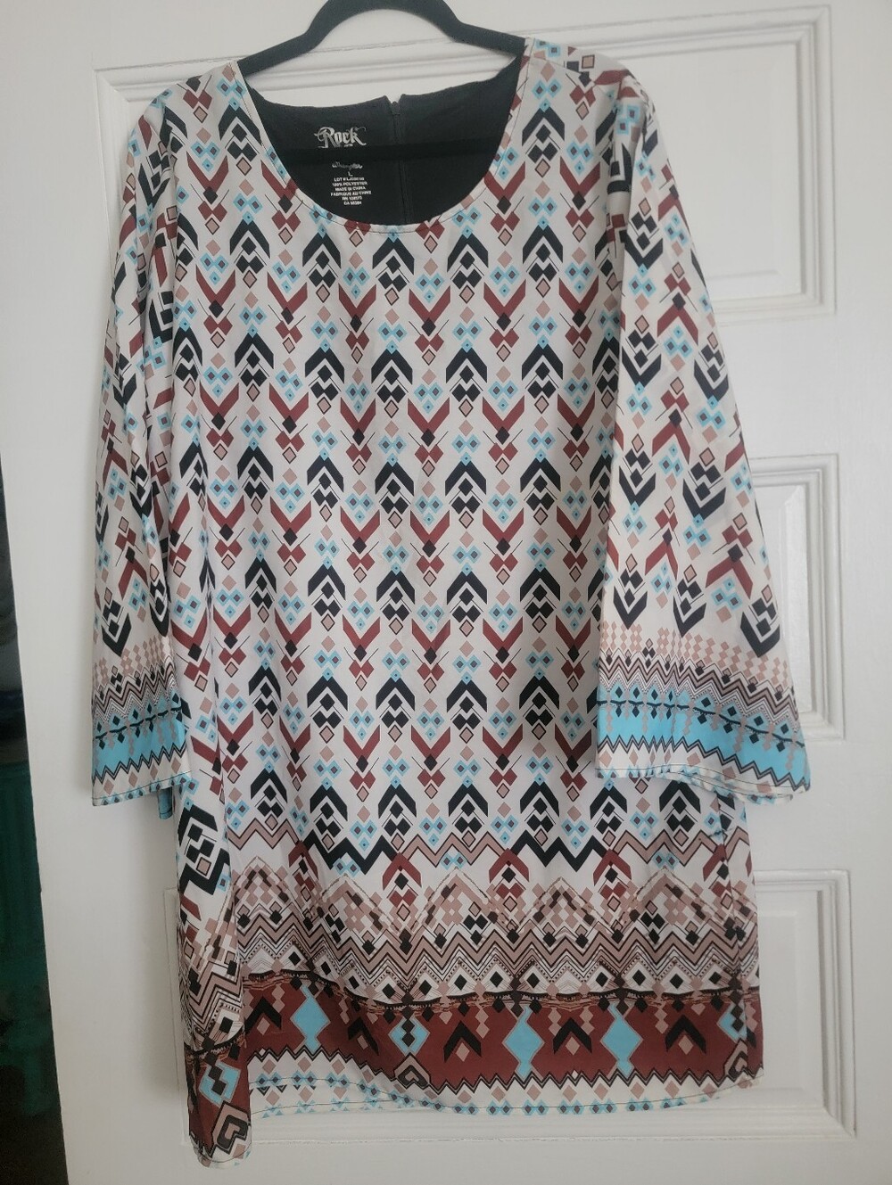 Wrangler Cream Dress with Teal & Rust Western Style Large